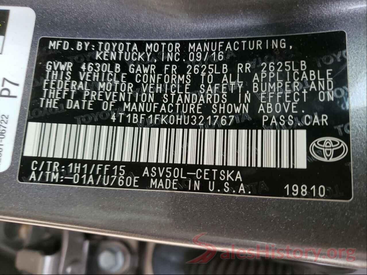 4T1BF1FK0HU321767 2017 TOYOTA CAMRY