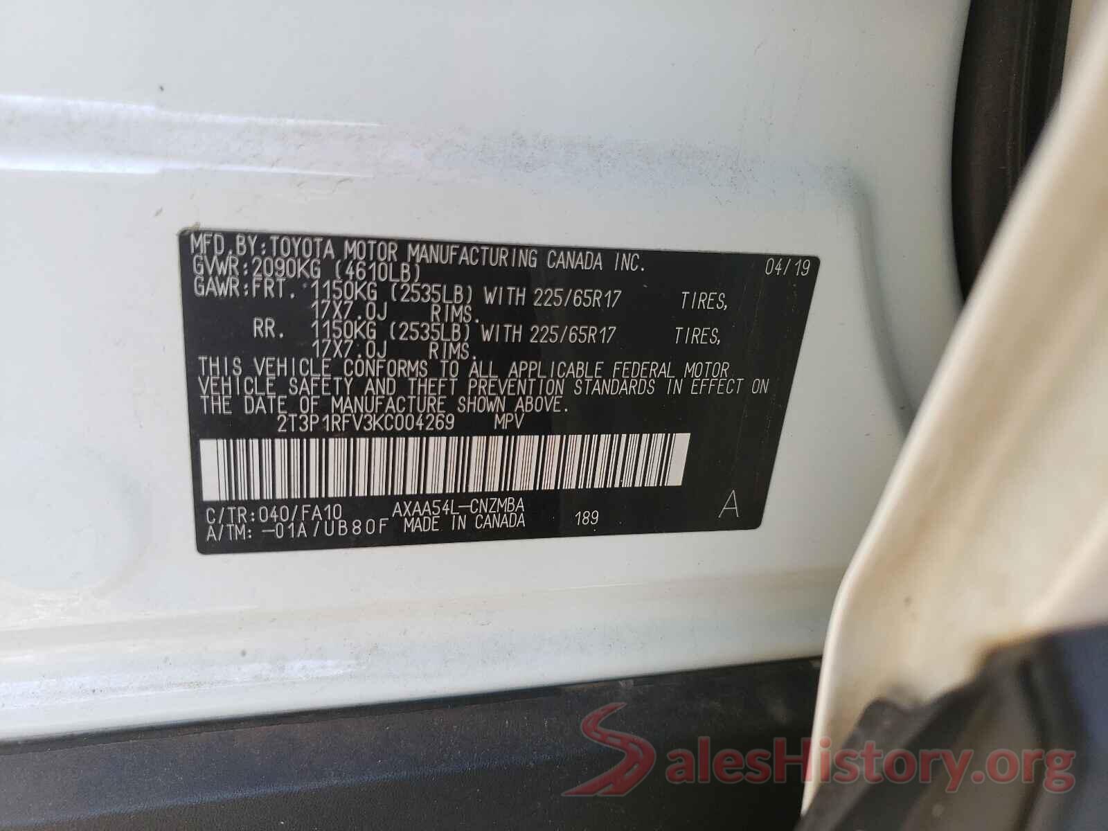 2T3P1RFV3KC004269 2019 TOYOTA RAV4