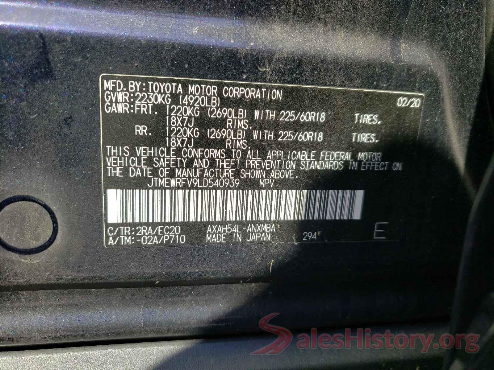 JTMEWRFV9LD540939 2020 TOYOTA RAV4