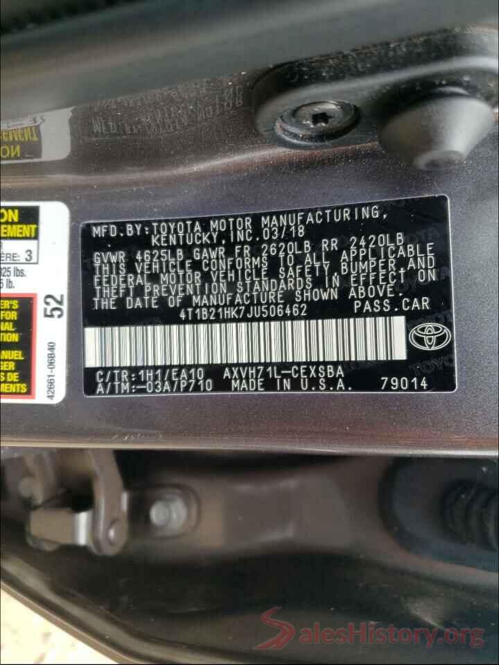 4T1B21HK7JU506462 2018 TOYOTA CAMRY