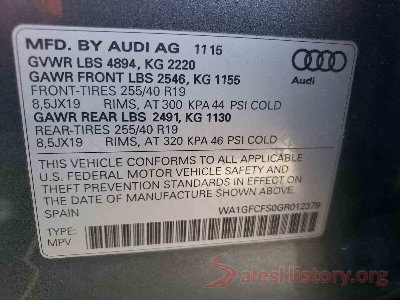 WA1GFCFS0GR012379 2016 AUDI Q3