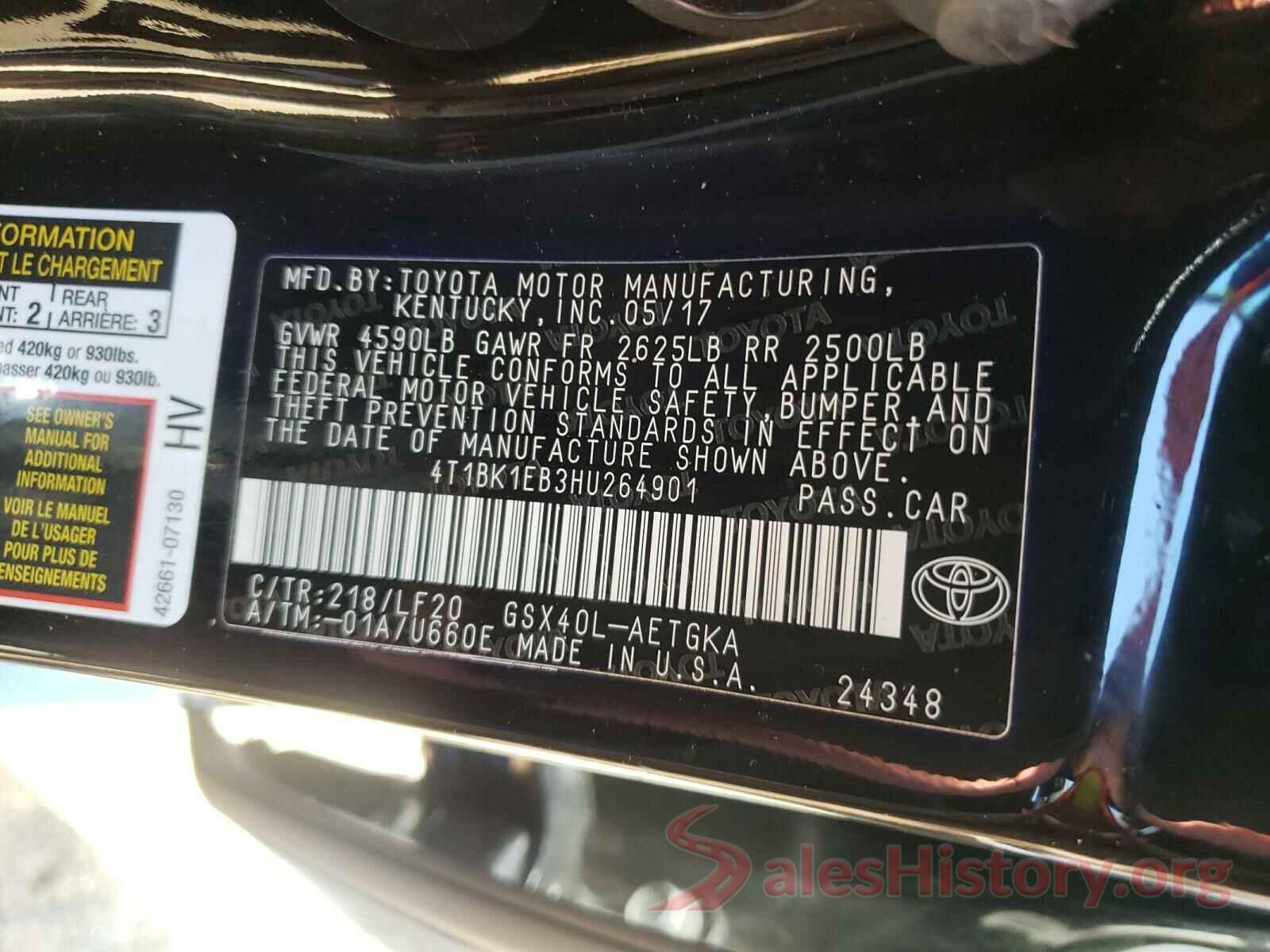 4T1BK1EB3HU264901 2017 TOYOTA AVALON