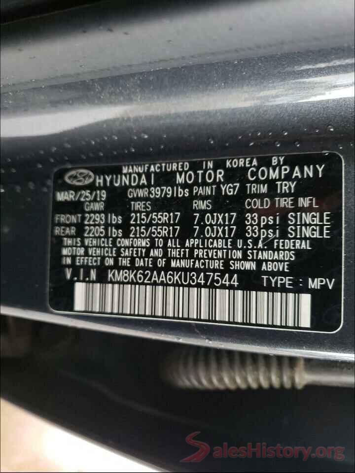 KM8K62AA6KU347544 2019 HYUNDAI KONA