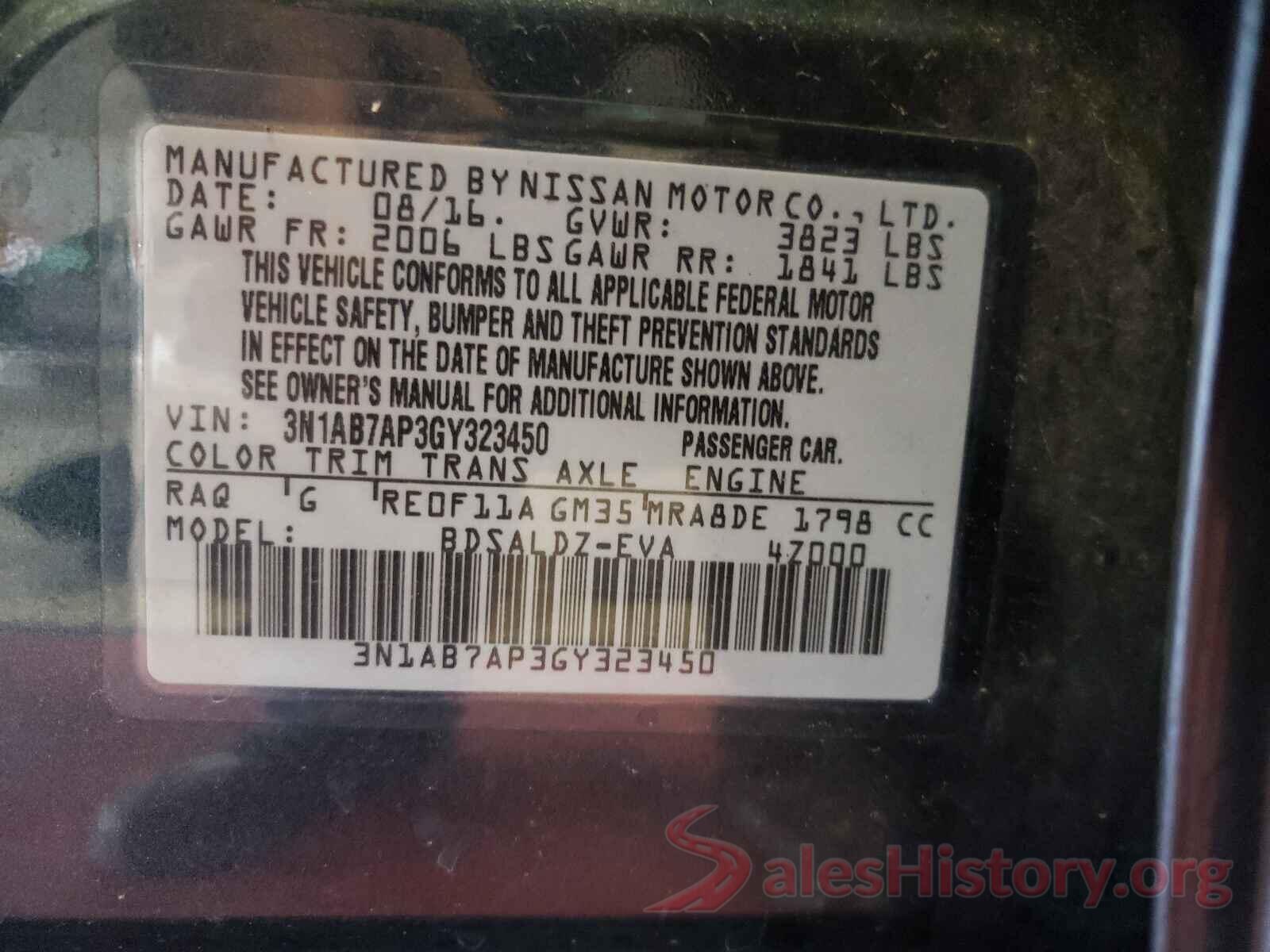 3N1AB7AP3GY323450 2016 NISSAN SENTRA