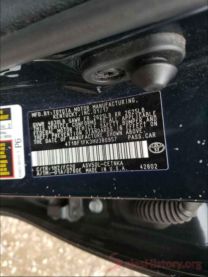 4T1BF1FK3HU380957 2017 TOYOTA CAMRY