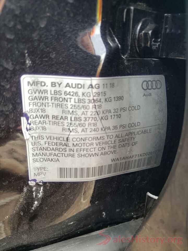 WA1AHAF71KD020173 2019 AUDI Q7