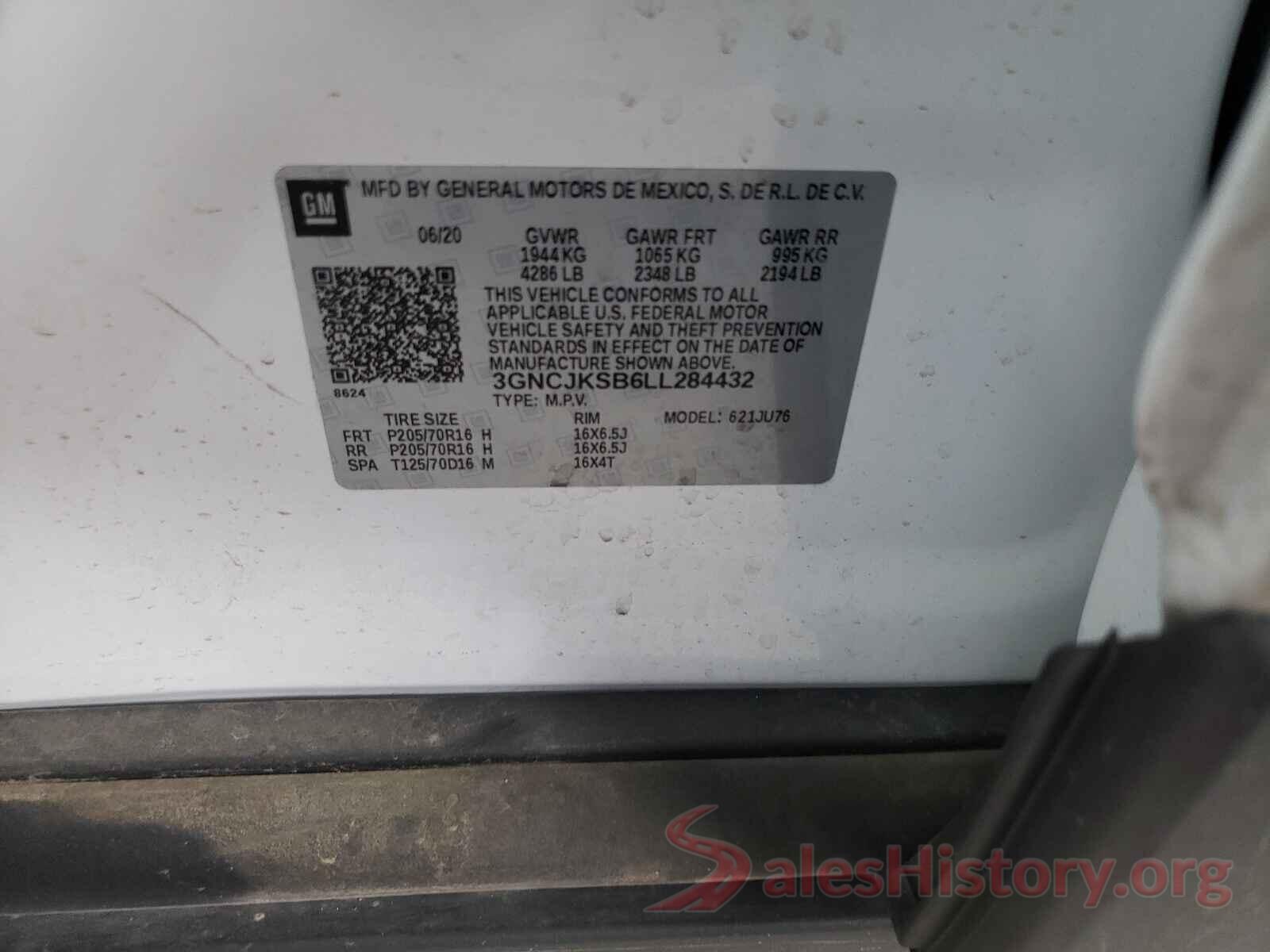 3GNCJKSB6LL284432 2020 CHEVROLET TRAX