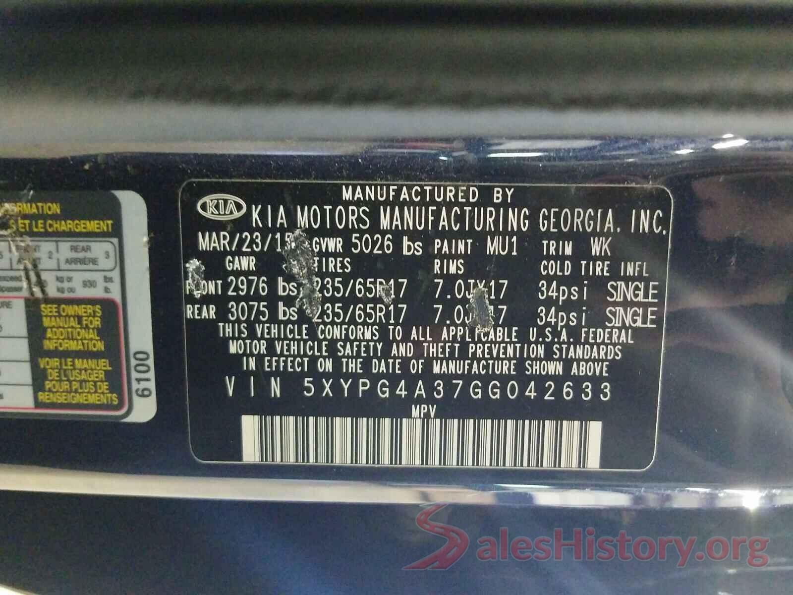 5XYPG4A37GG042633 2016 KIA SORENTO