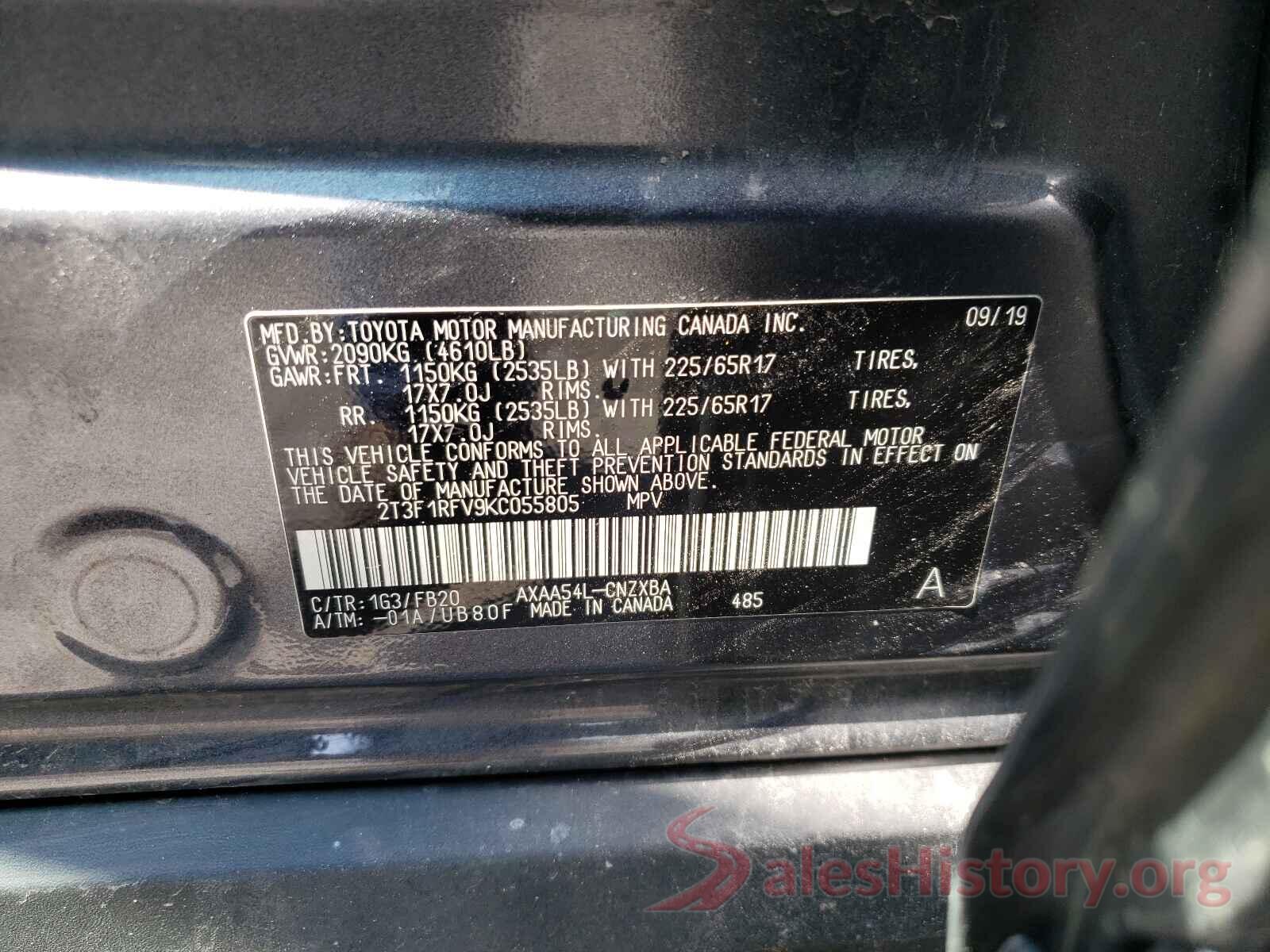 2T3F1RFV9KC055805 2019 TOYOTA RAV4