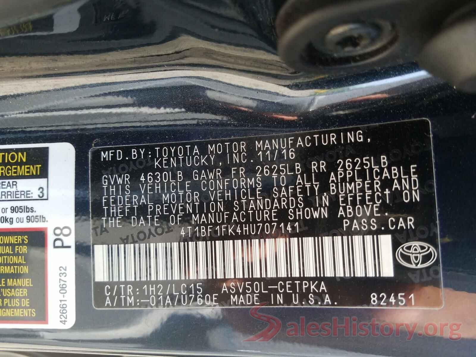 4T1BF1FK4HU707141 2017 TOYOTA CAMRY