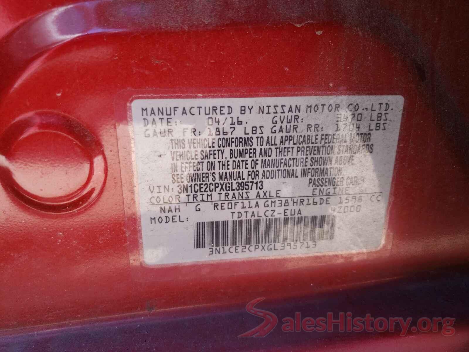 3N1CE2CPXGL395713 2016 NISSAN VERSA