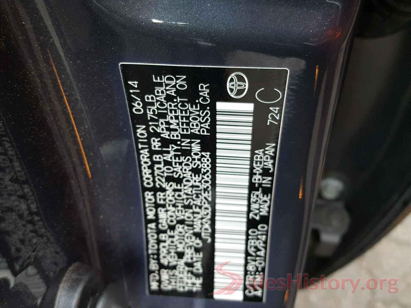 JTDKN3DP2E3063884 2014 TOYOTA PRIUS