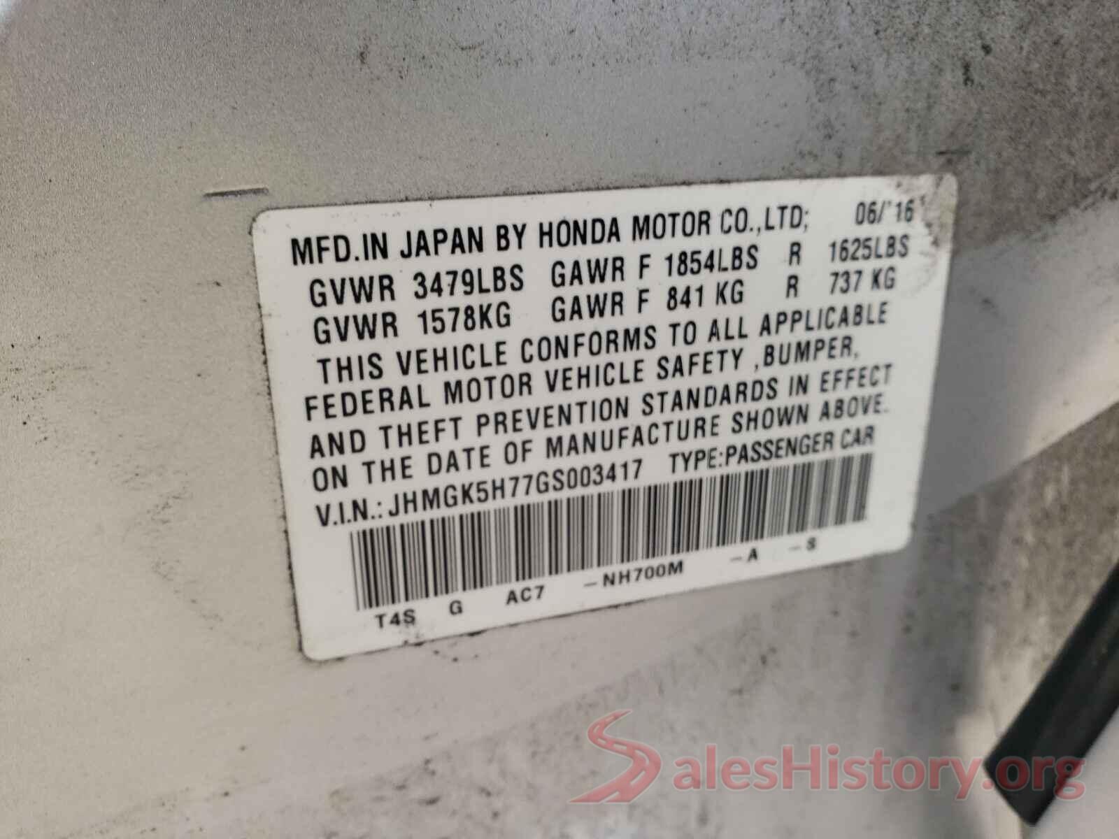 JHMGK5H77GS003417 2016 HONDA FIT