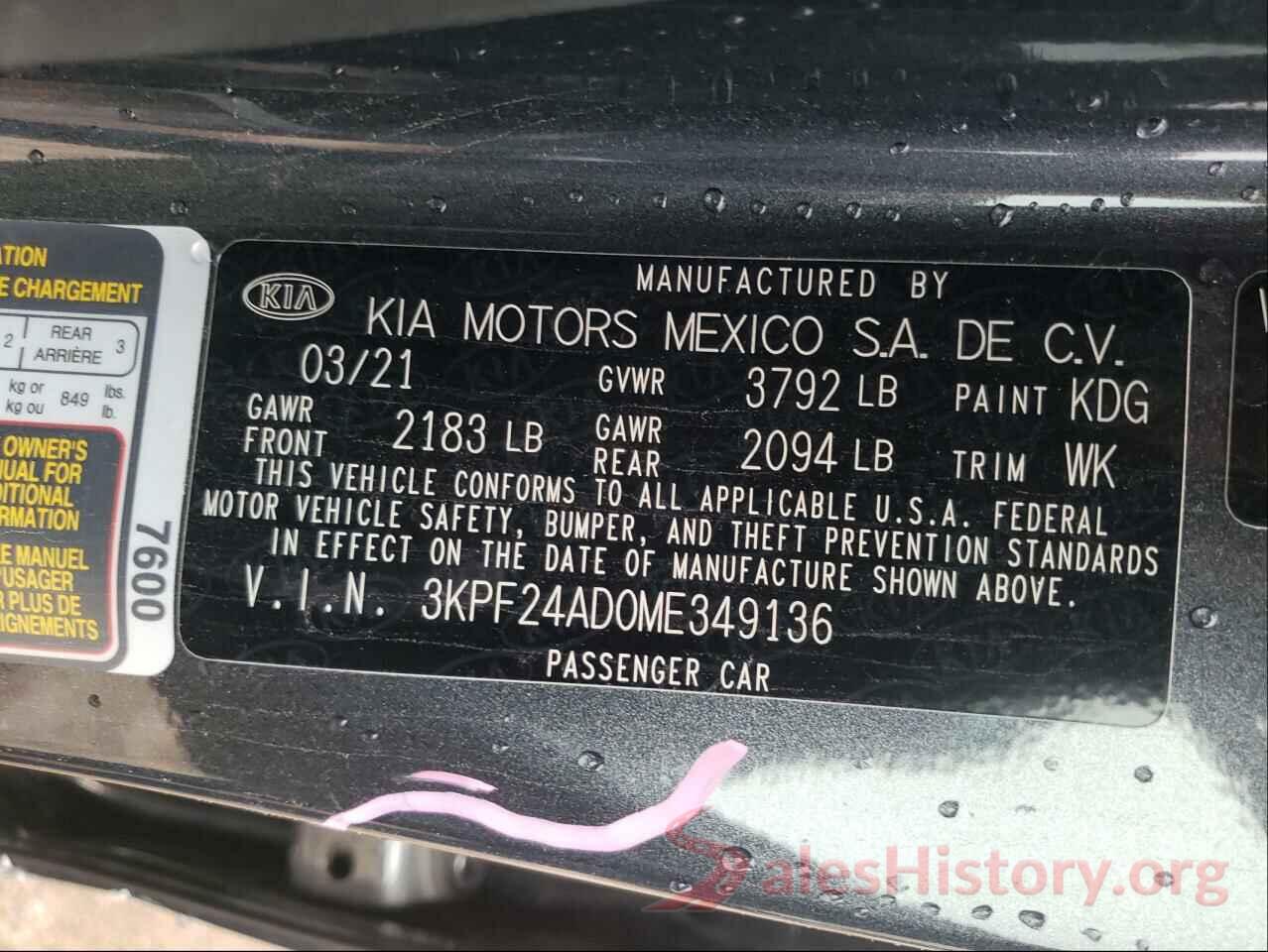 3KPF24AD0ME349136 2021 KIA FORTE