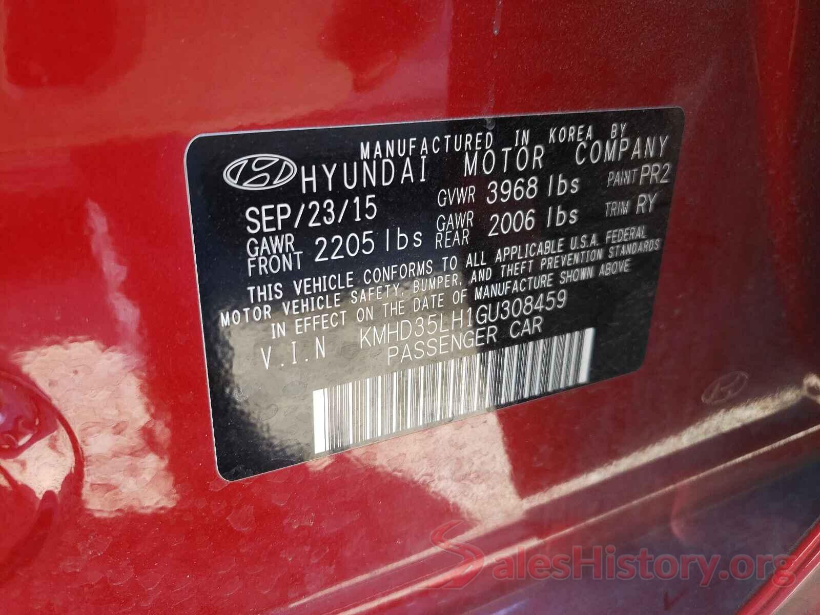 KMHD35LH1GU308459 2016 HYUNDAI ELANTRA