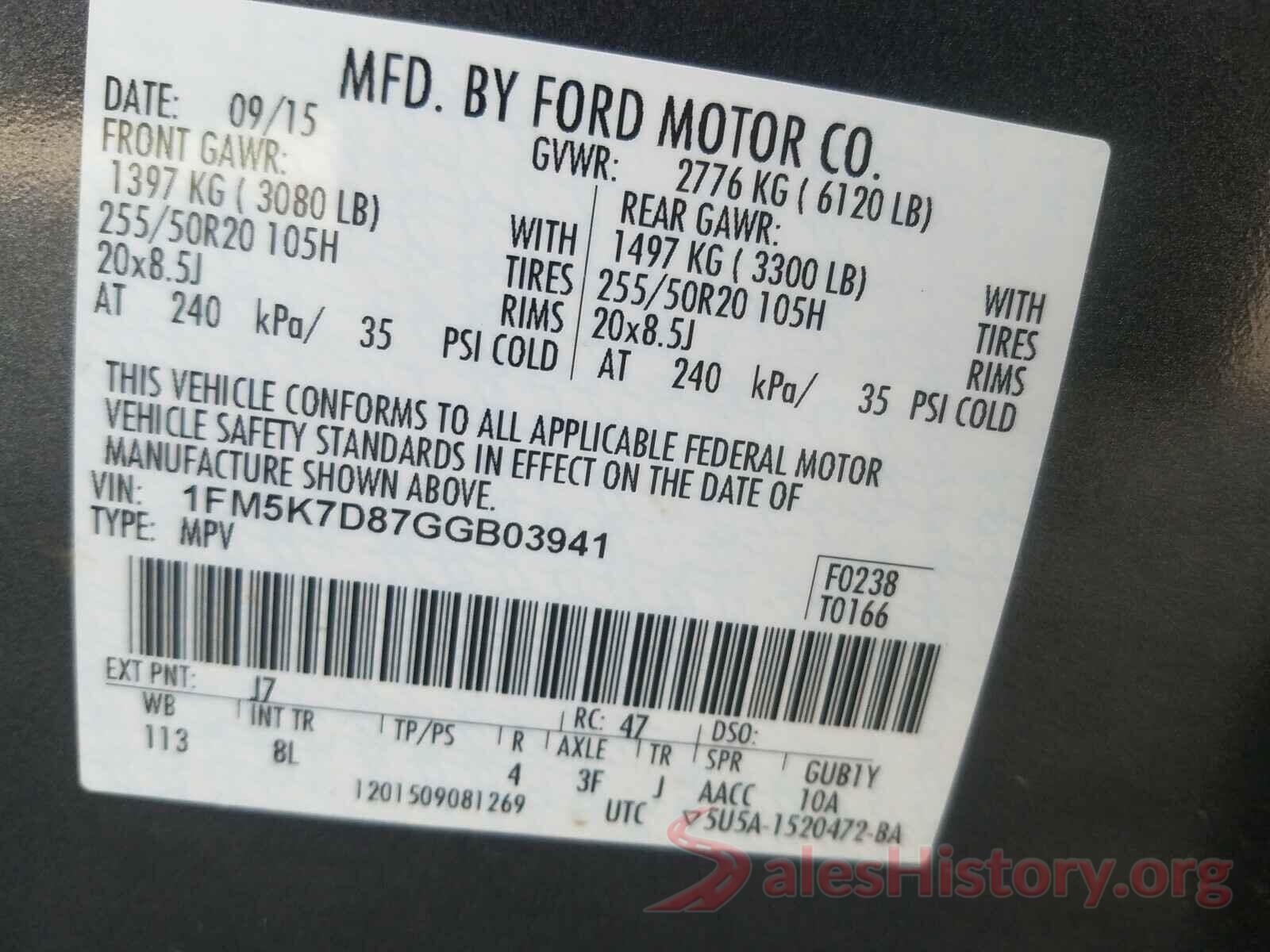 1FM5K7D87GGB03941 2016 FORD EXPLORER