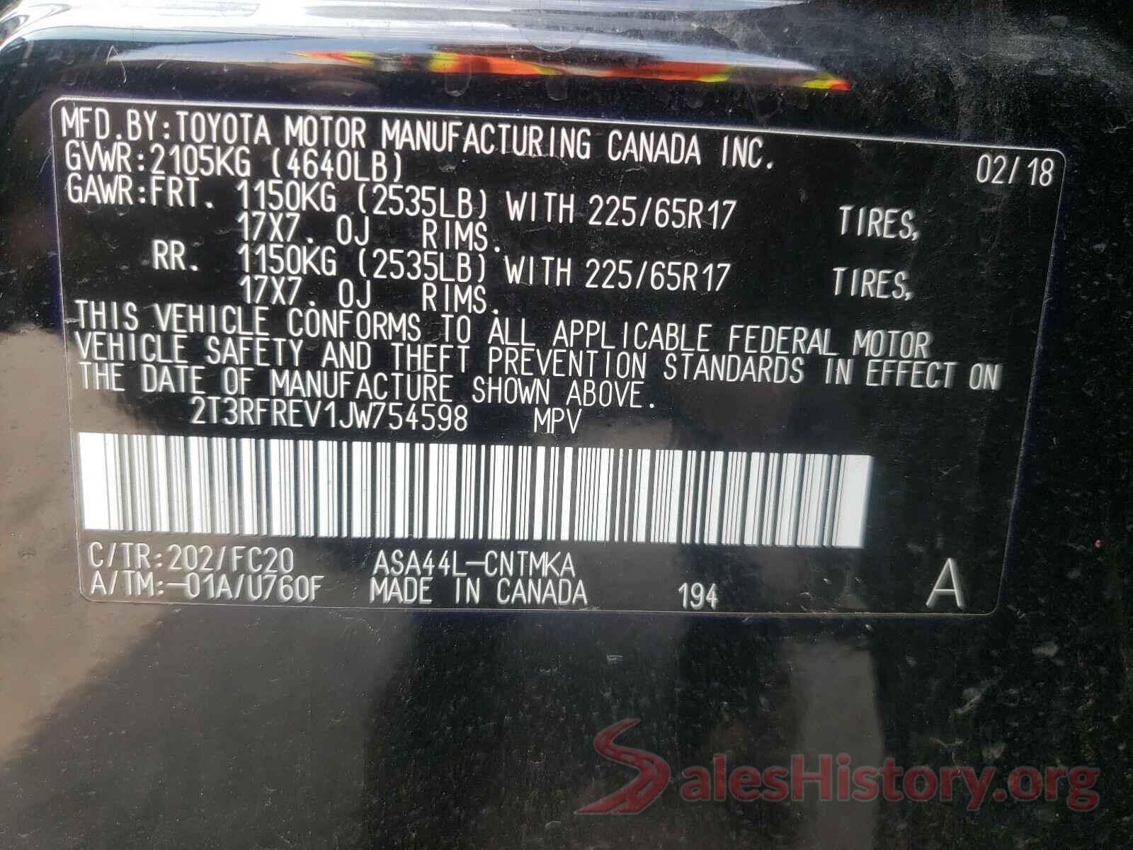 2T3RFREV1JW754598 2018 TOYOTA RAV4