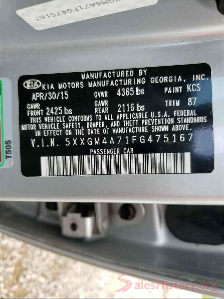 5XXGM4A71FG475167 2015 KIA OPTIMA