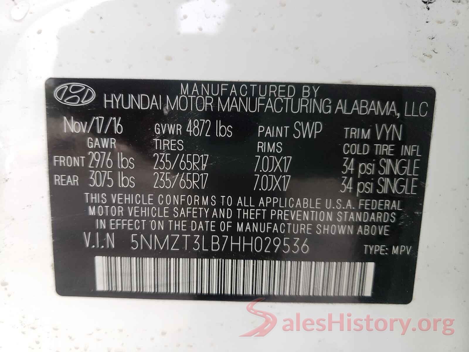 5NMZT3LB7HH029536 2017 HYUNDAI SANTA FE