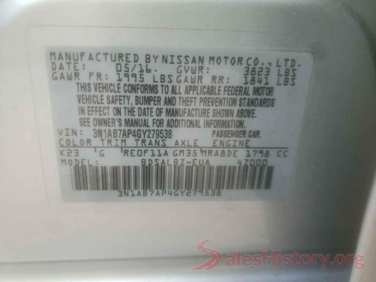 3N1AB7AP4GY279538 2016 NISSAN SENTRA