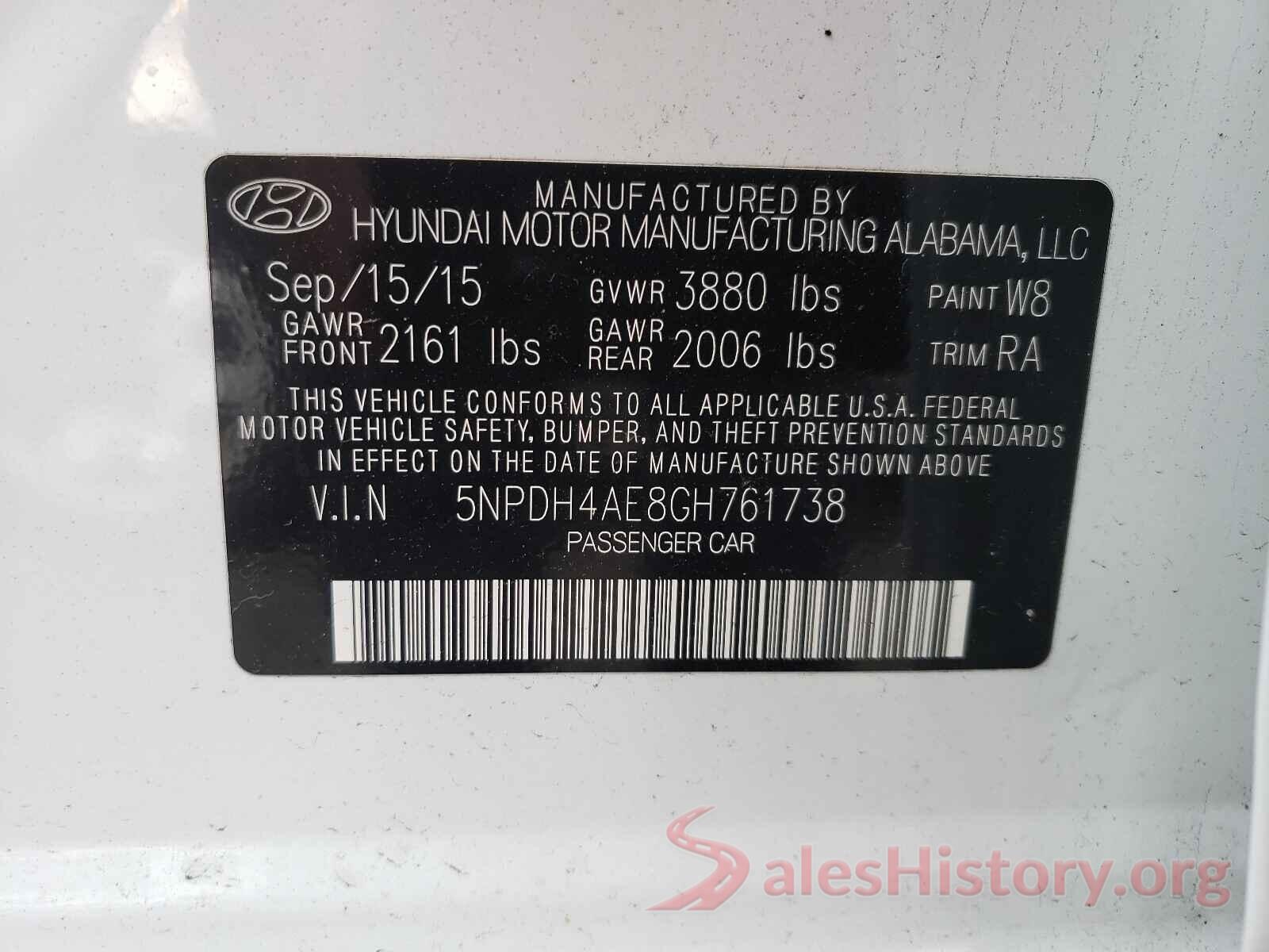 5NPDH4AE8GH761738 2016 HYUNDAI ELANTRA