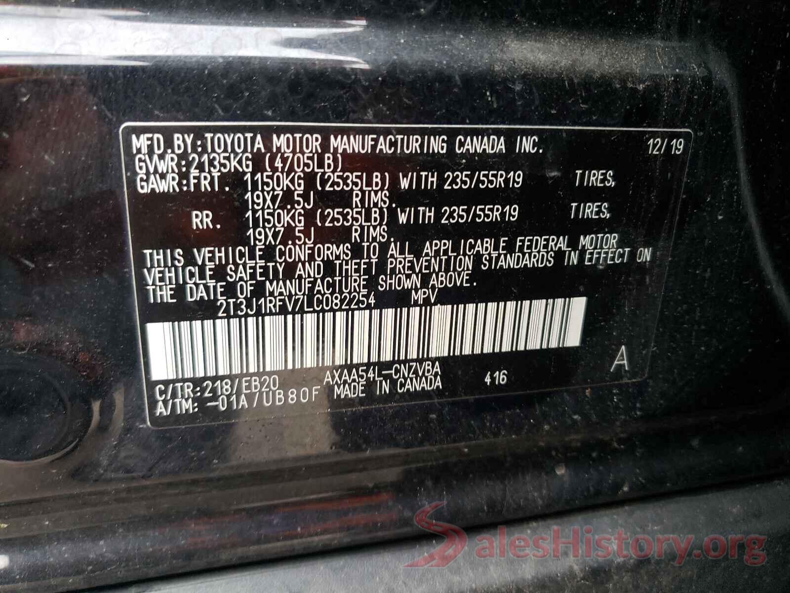 2T3J1RFV7LC082254 2020 TOYOTA RAV4