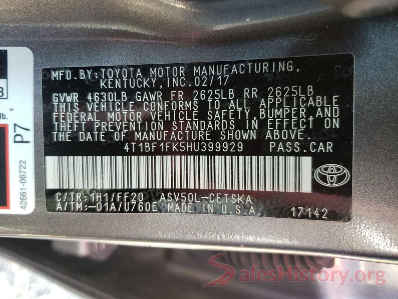 4T1BF1FK5HU399929 2017 TOYOTA CAMRY