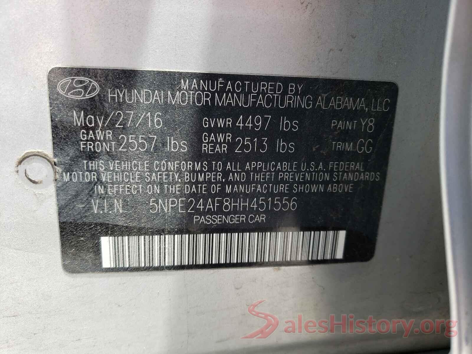 5NPE24AF8HH451556 2017 HYUNDAI SONATA