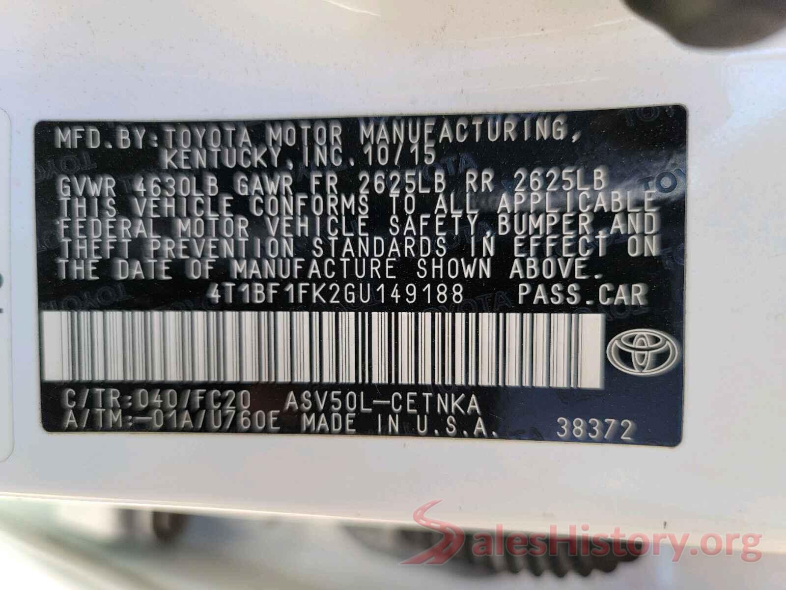 4T1BF1FK2GU149188 2016 TOYOTA CAMRY