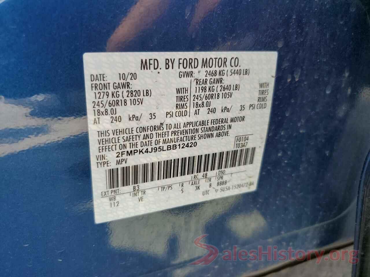 2FMPK4J95LBB12420 2020 FORD EDGE