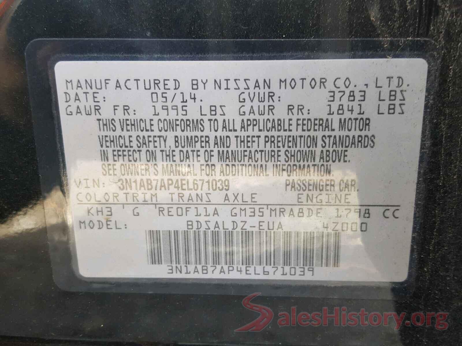 3N1AB7AP4EL671039 2014 NISSAN SENTRA