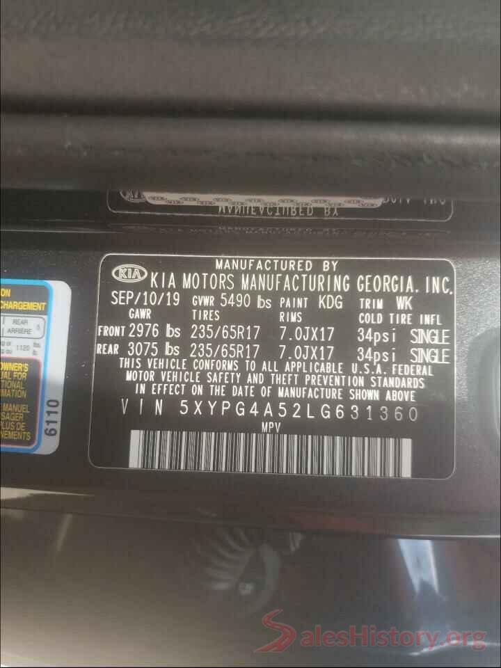 5XYPG4A52LG631360 2020 KIA SORENTO