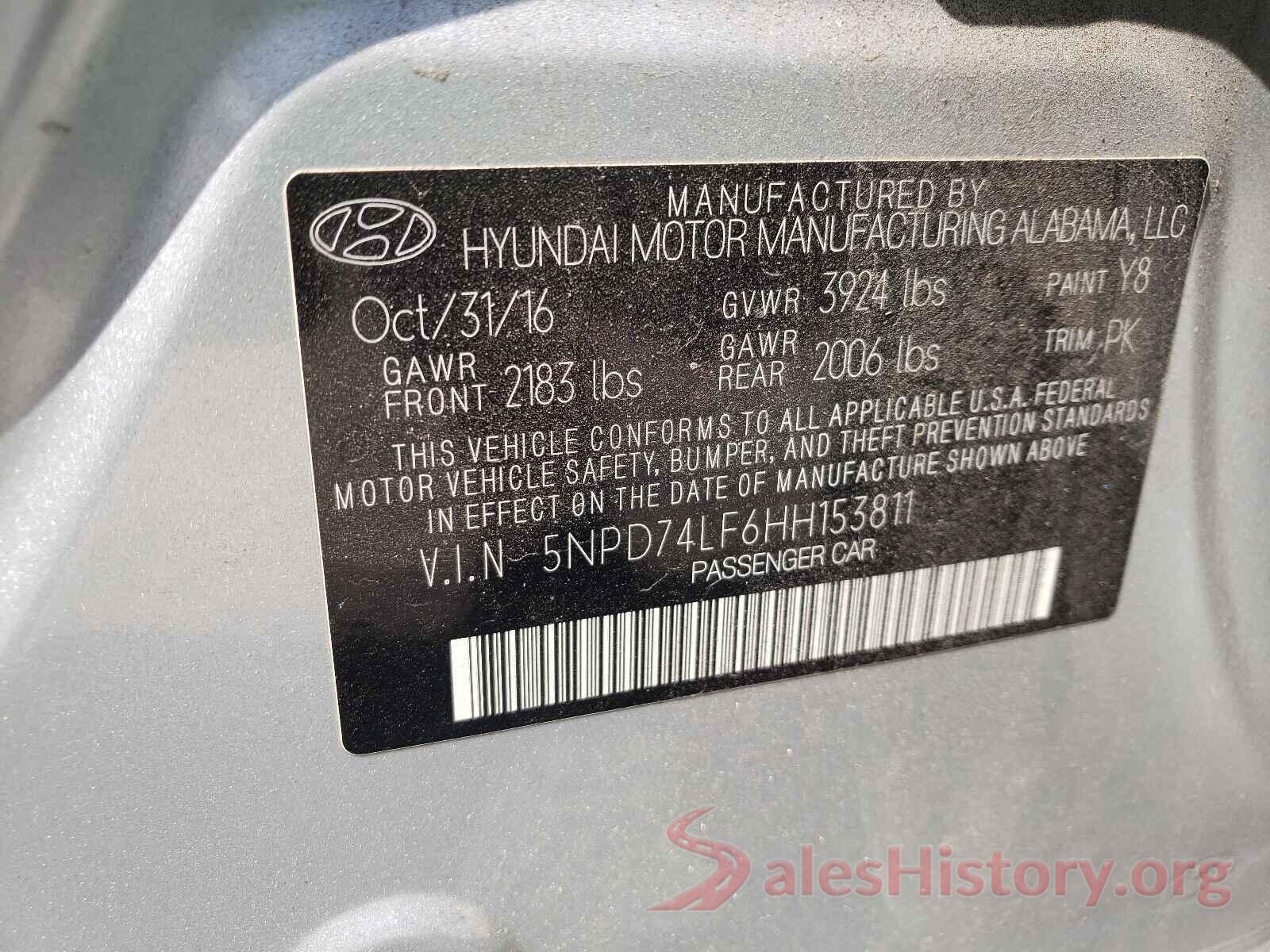 5NPD74LF6HH153811 2017 HYUNDAI ELANTRA