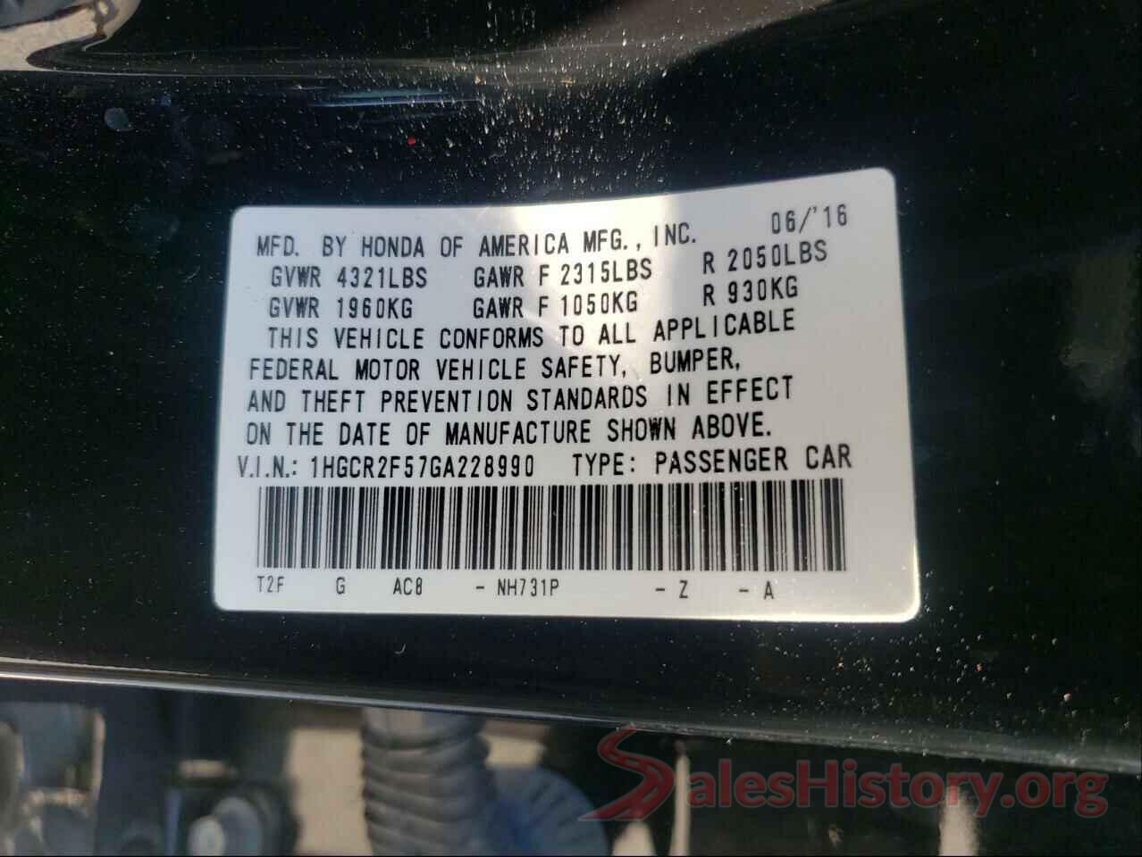 1HGCR2F57GA228990 2016 HONDA ACCORD