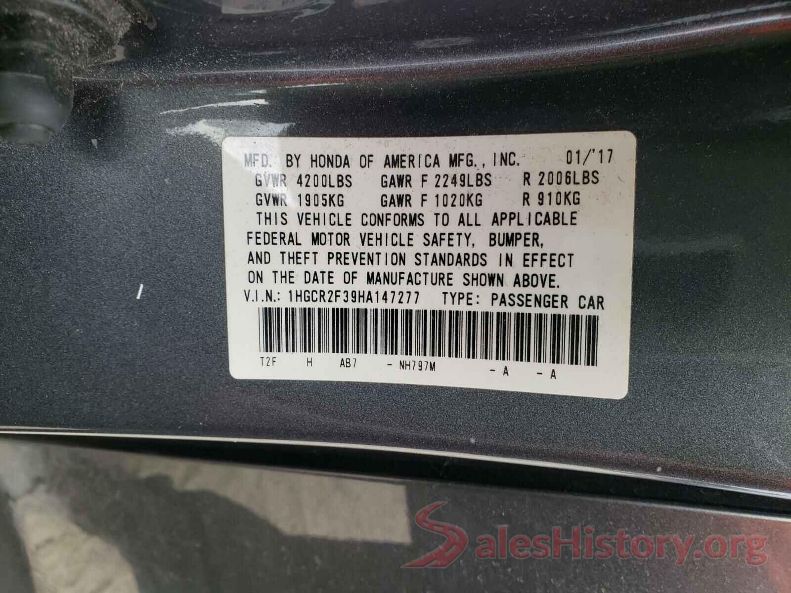 1HGCR2F39HA147277 2017 HONDA ACCORD