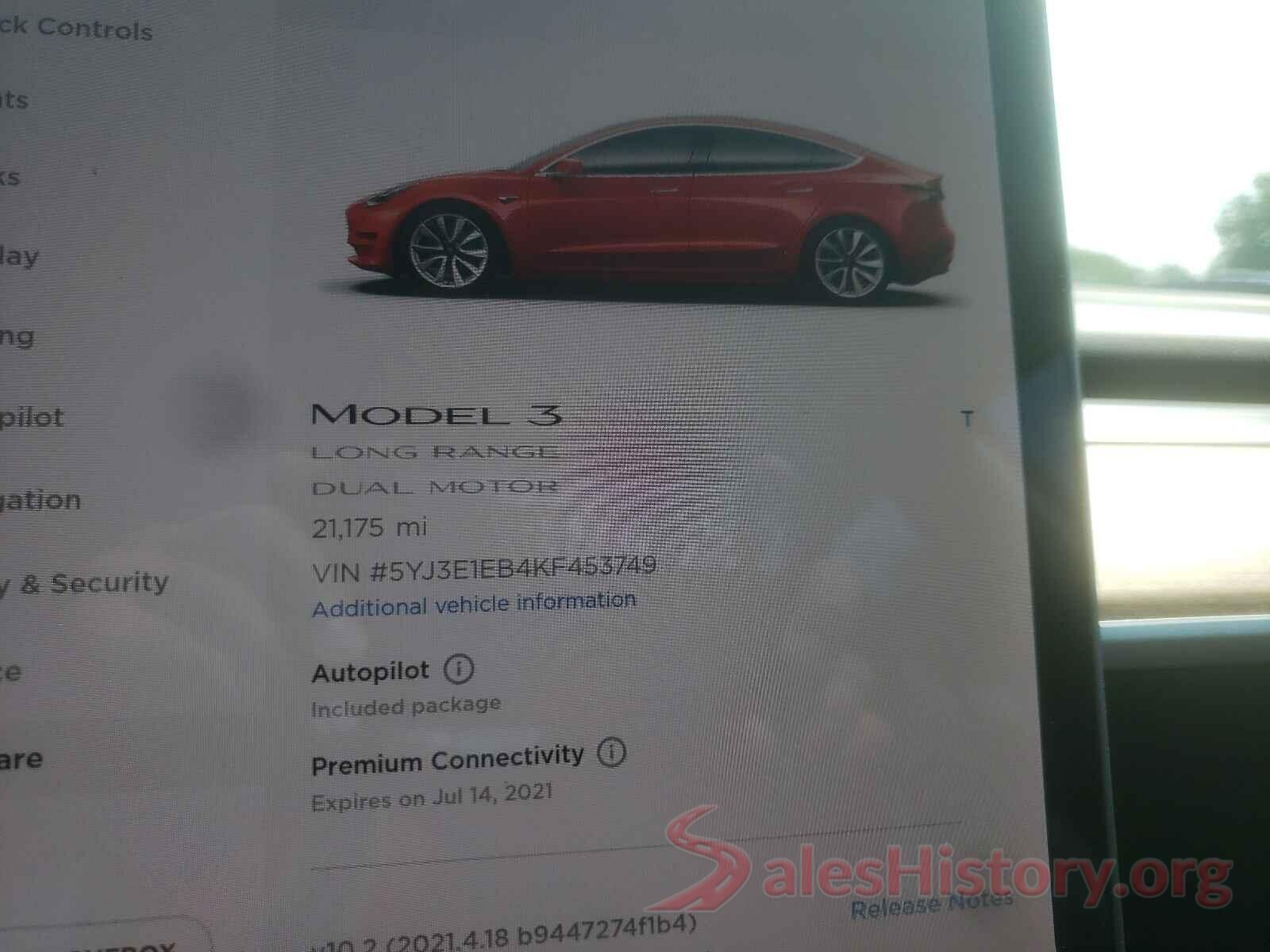 5YJ3E1EB4KF453749 2019 TESLA MODEL 3