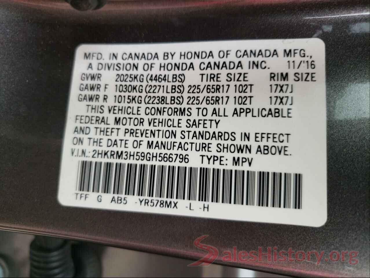 2HKRM3H59GH566796 2016 HONDA CRV