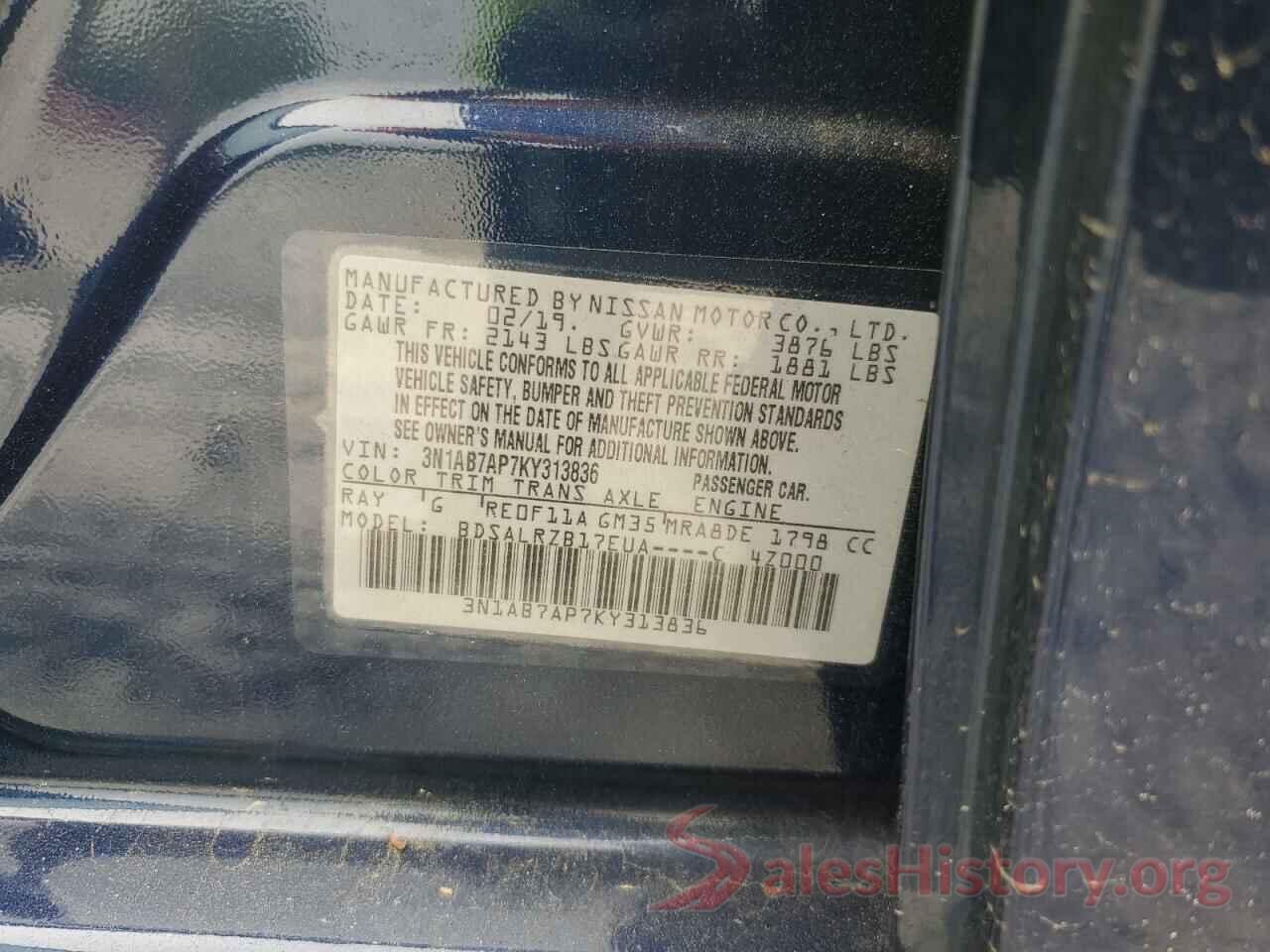 3N1AB7AP7KY313836 2019 NISSAN SENTRA