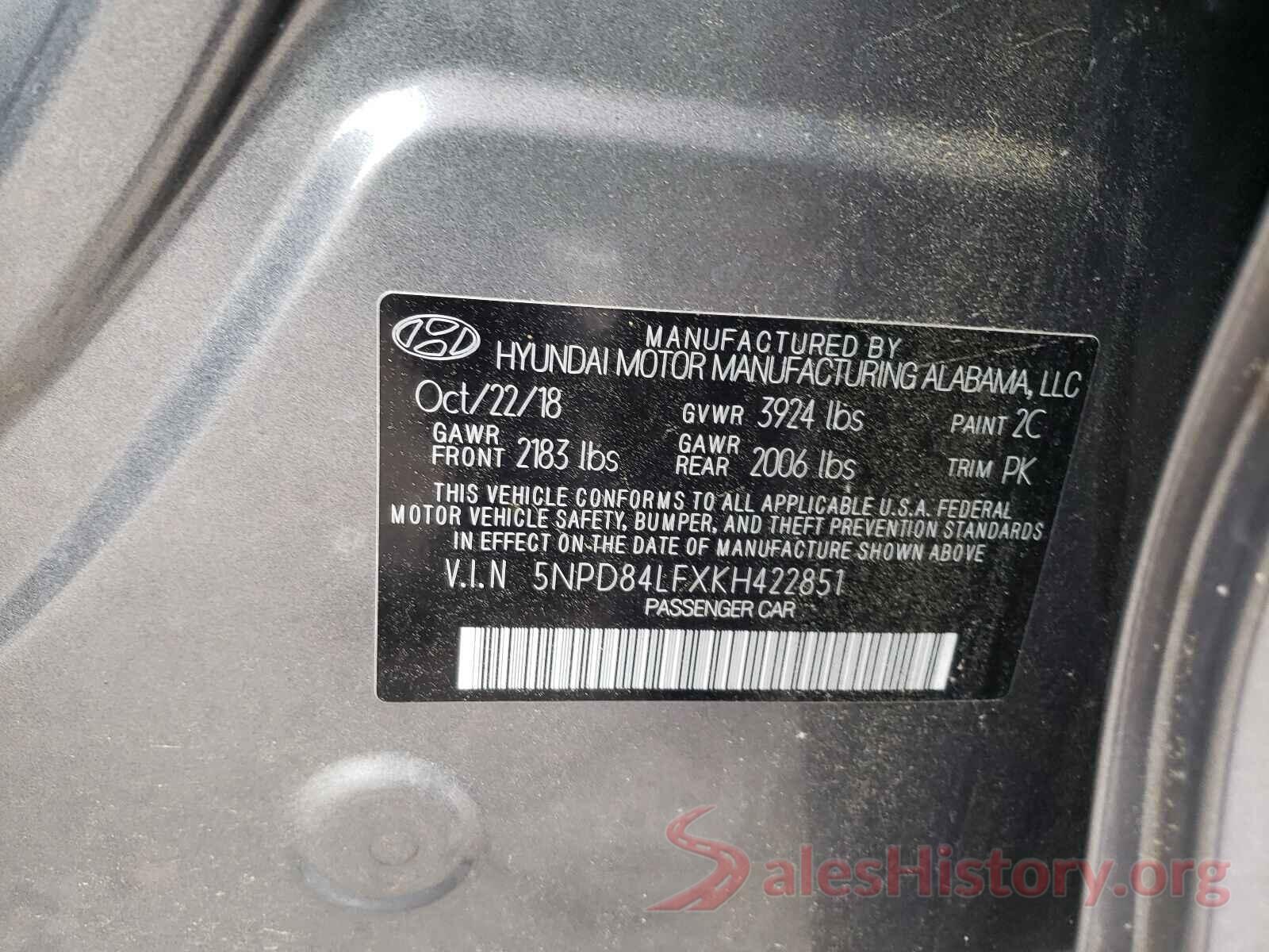 5NPD84LFXKH422851 2019 HYUNDAI ELANTRA