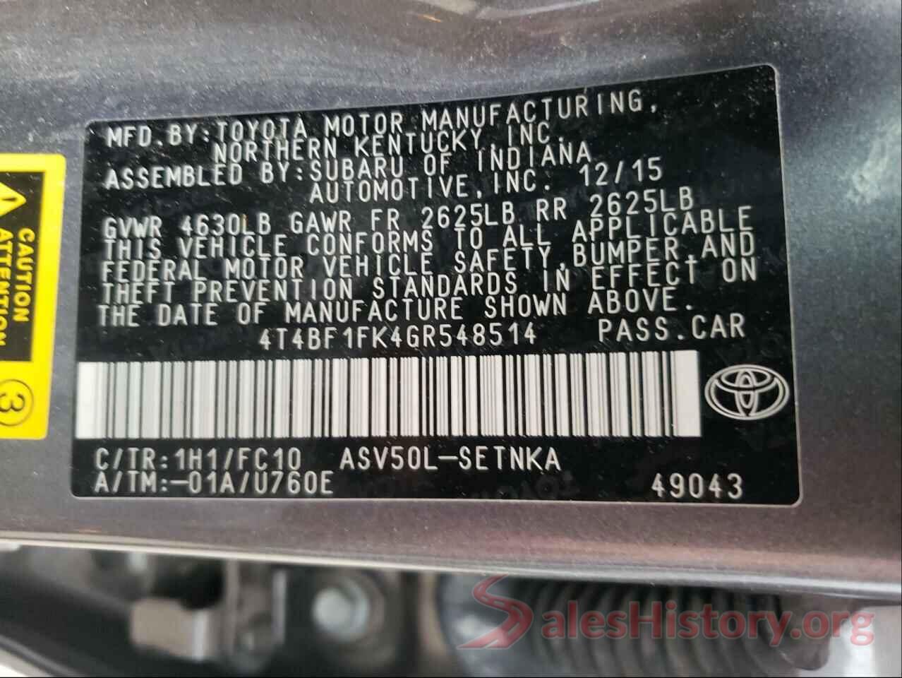 4T4BF1FK4GR548514 2016 TOYOTA CAMRY