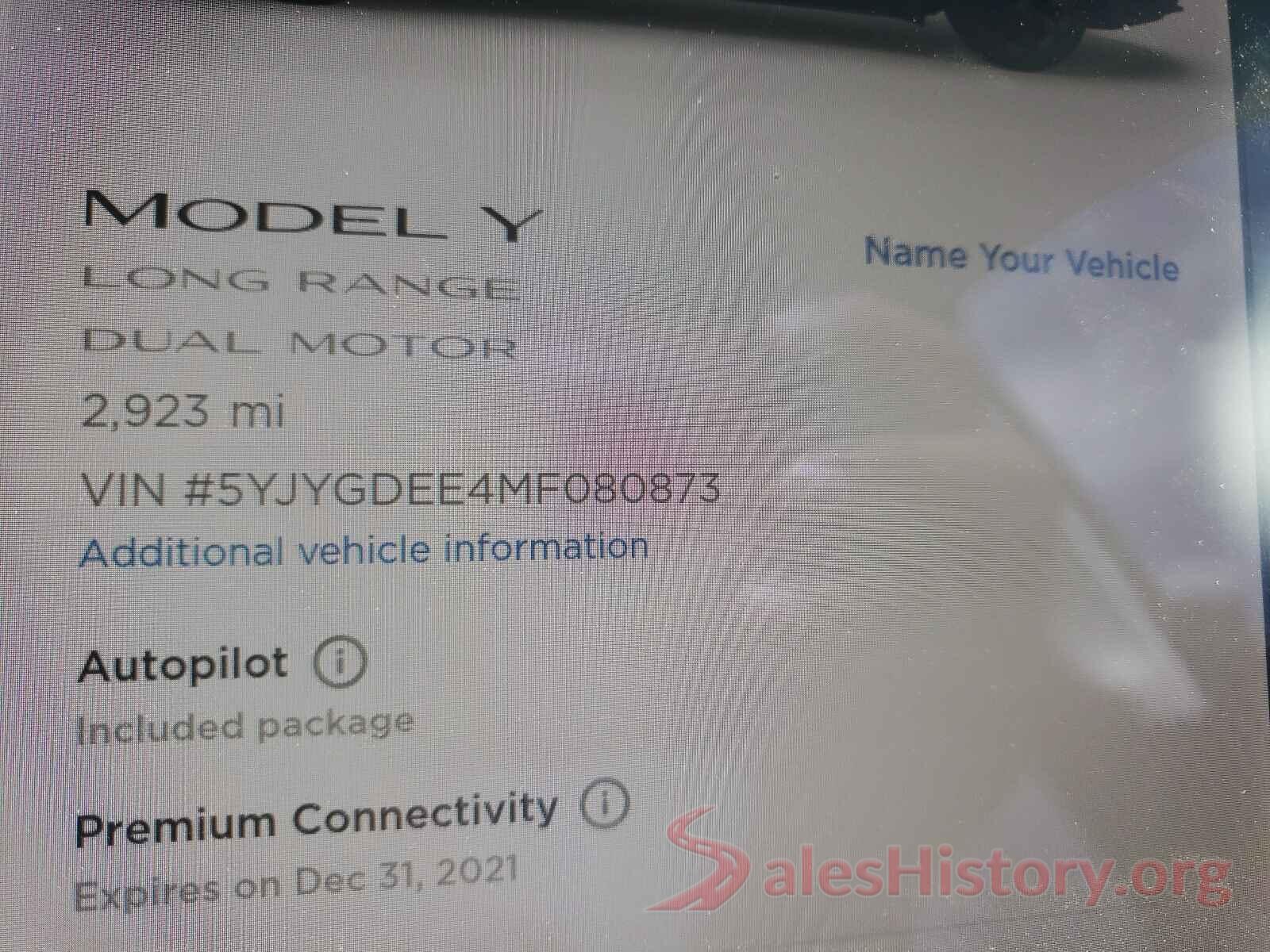 5YJYGDEE4MF080873 2021 TESLA MODEL Y