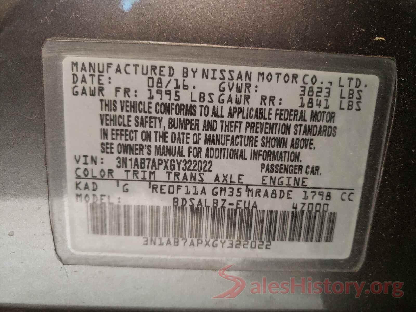 3N1AB7APXGY322022 2016 NISSAN SENTRA