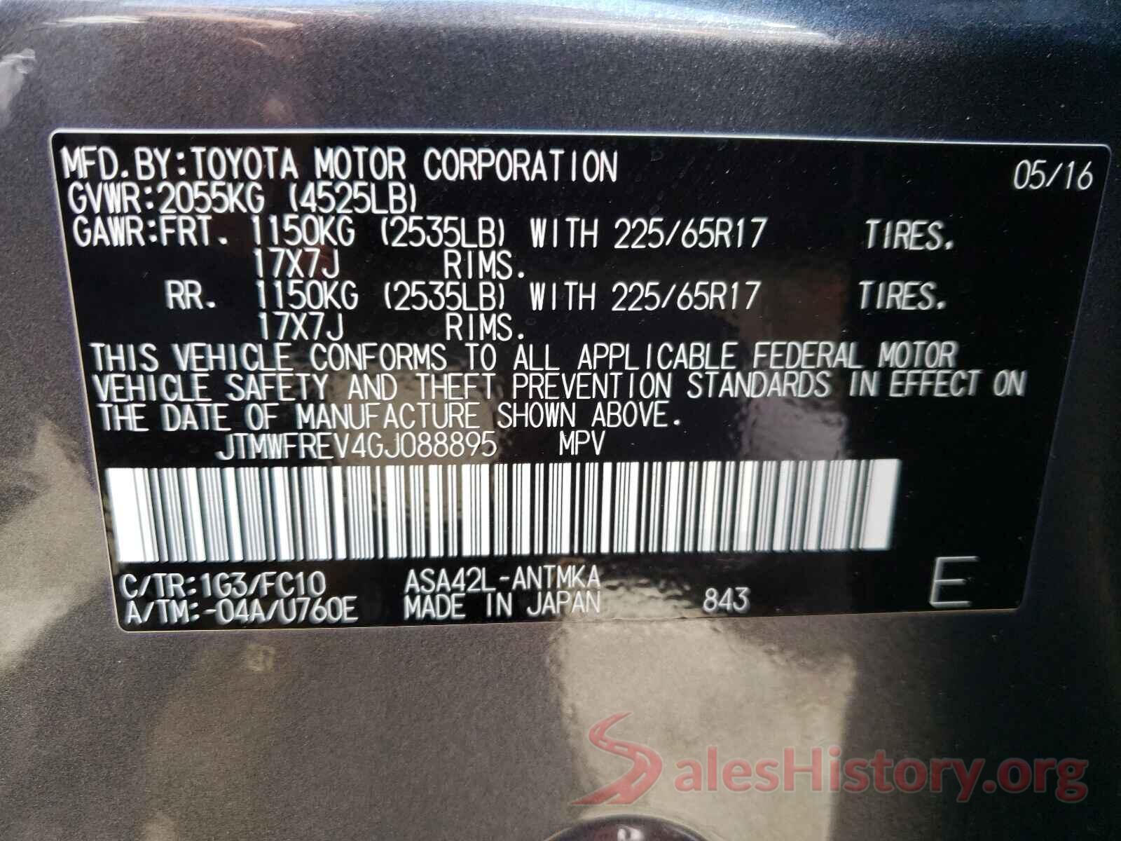 JTMWFREV4GJ088895 2016 TOYOTA RAV4