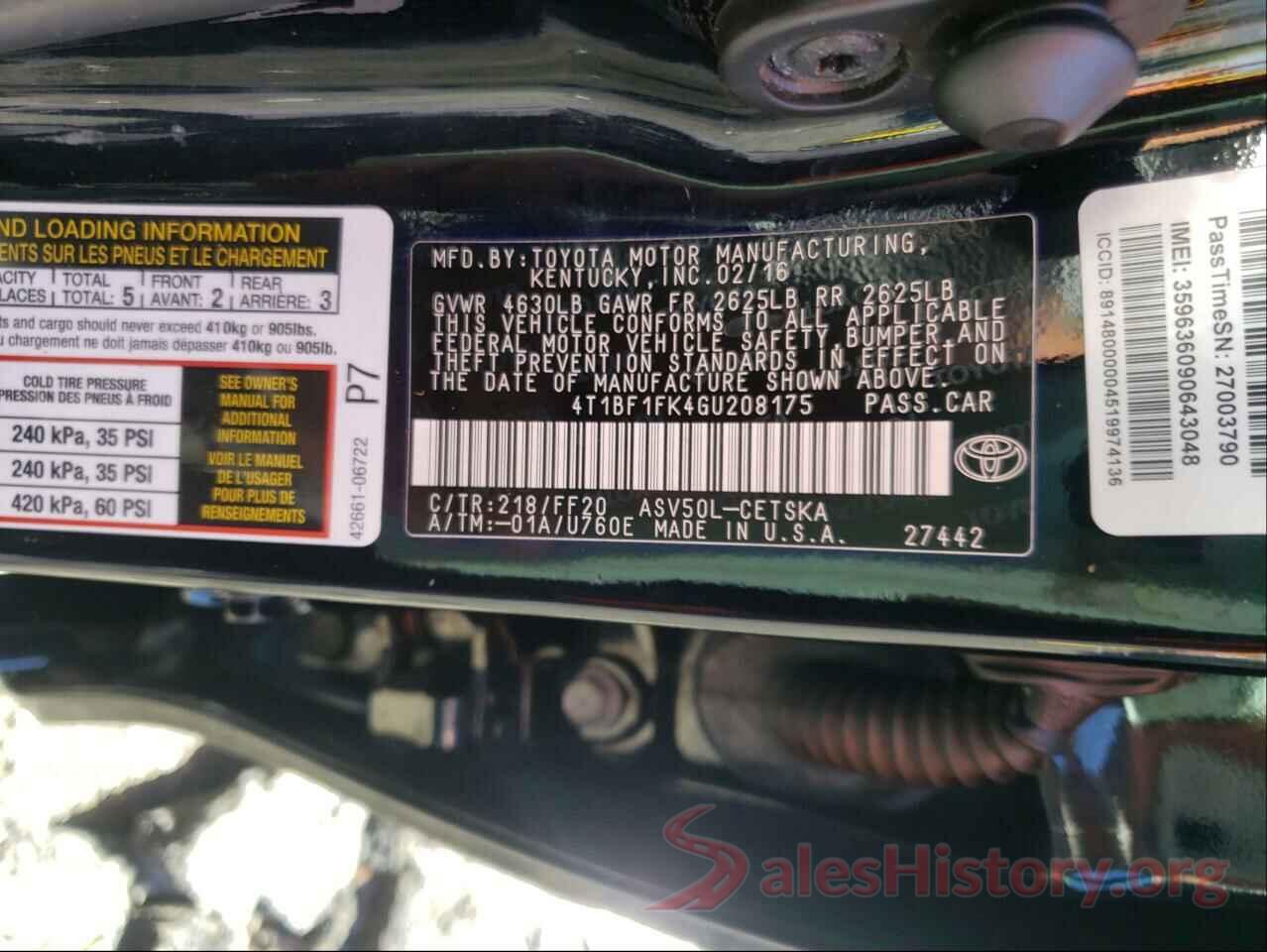 4T1BF1FK4GU208175 2016 TOYOTA CAMRY