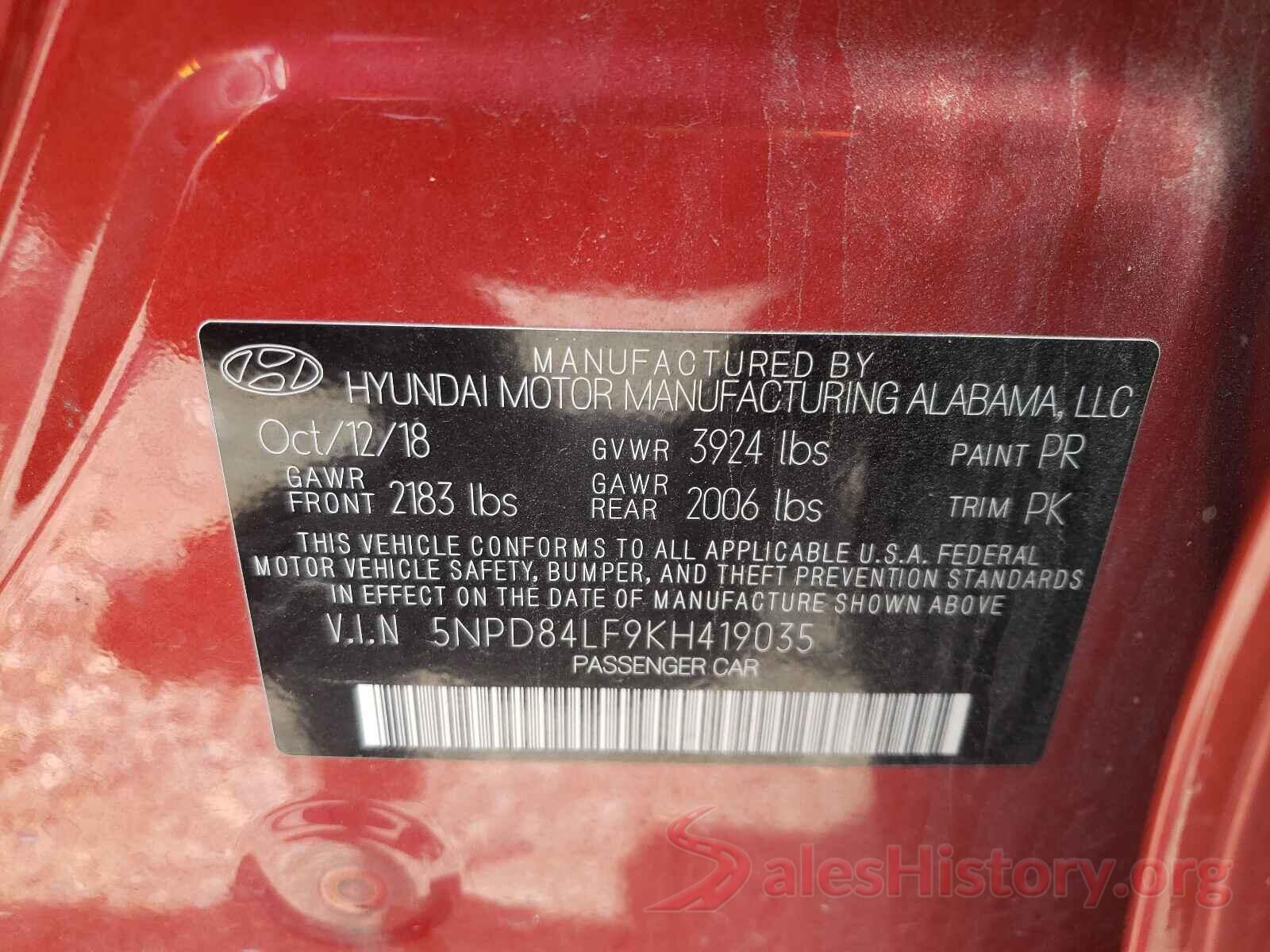 5NPD84LF9KH419035 2019 HYUNDAI ELANTRA