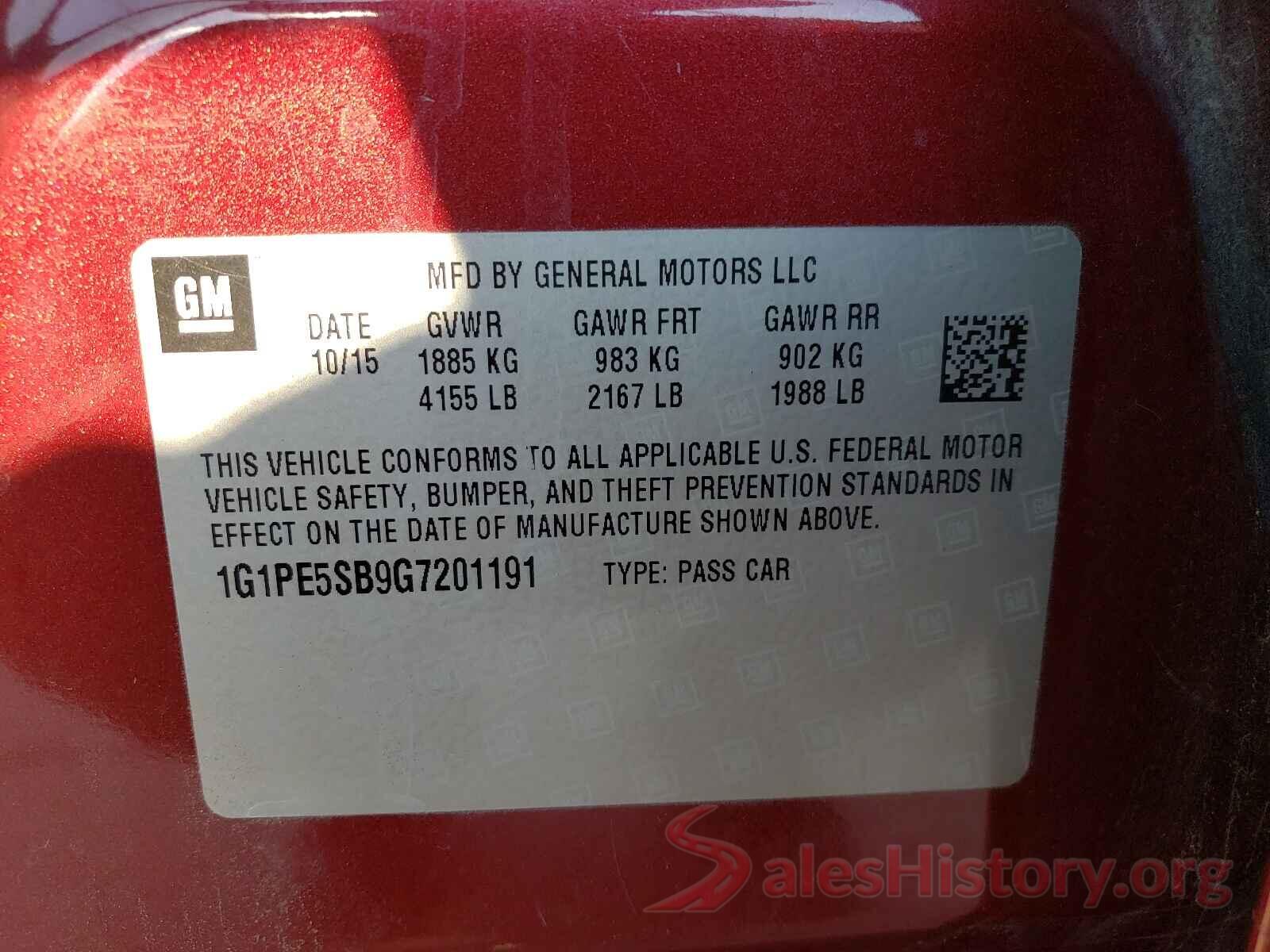 1G1PE5SB9G7201191 2016 CHEVROLET CRUZE