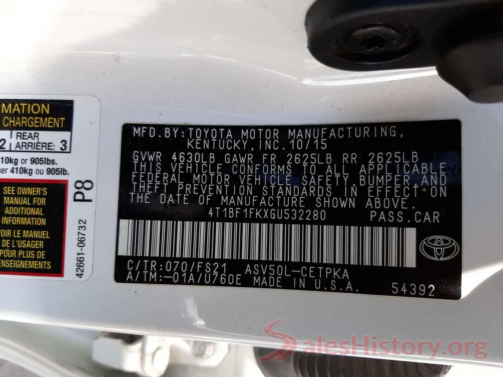 4T1BF1FKXGU532280 2016 TOYOTA CAMRY