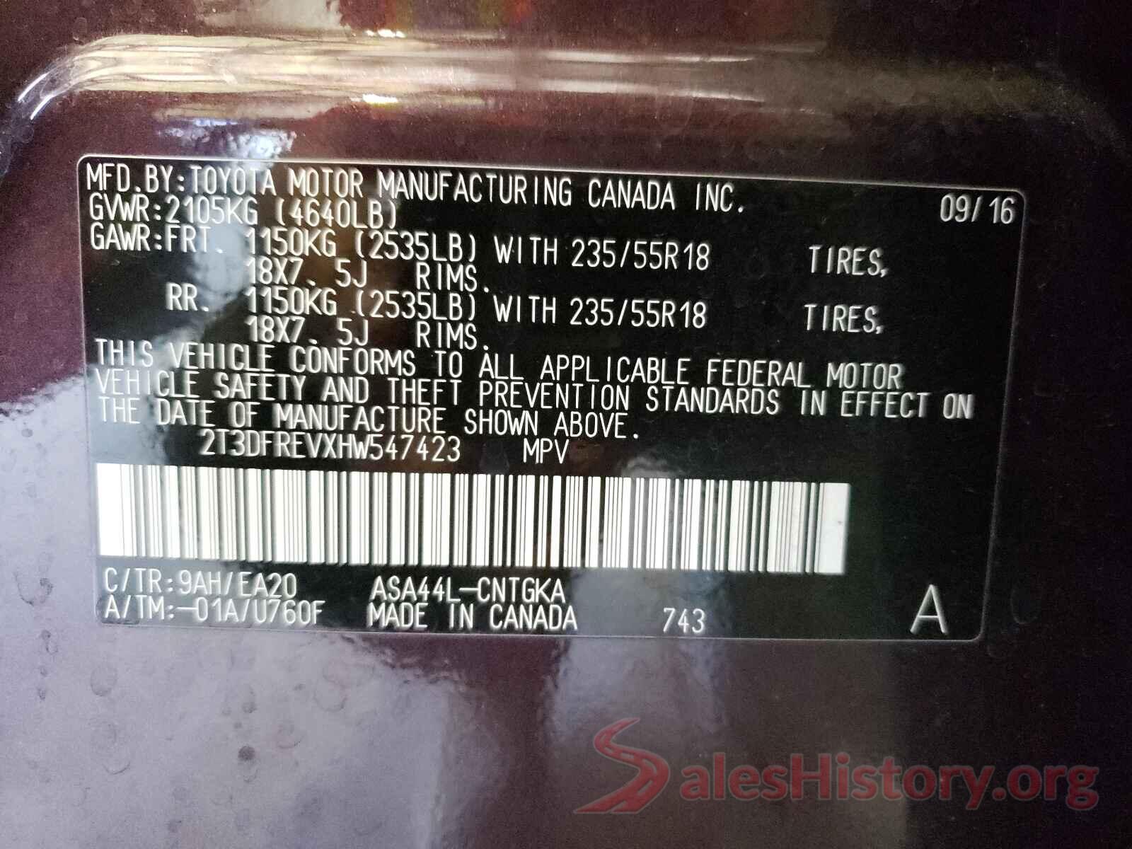 2T3DFREVXHW547423 2017 TOYOTA RAV4