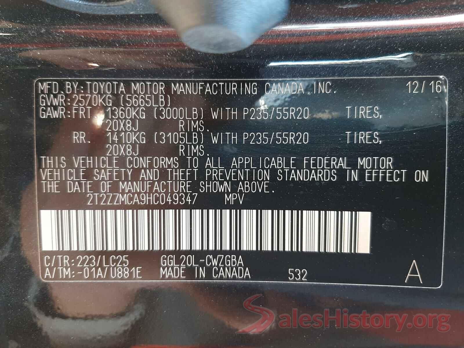 2T2ZZMCA9HC049347 2017 LEXUS RX350