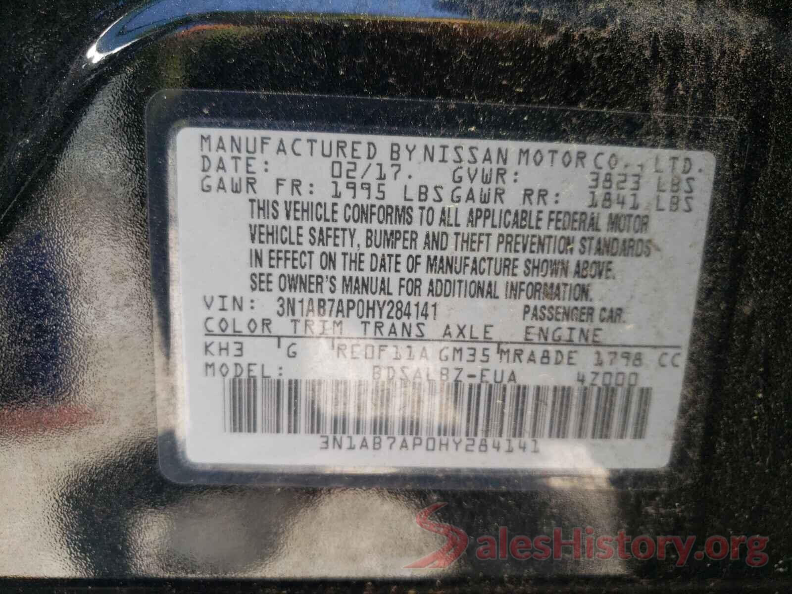 3N1AB7AP0HY284141 2017 NISSAN SENTRA